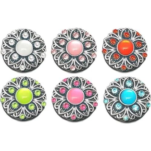 Wholesale w005 flower 18mm 20mm rhinestone metal button for snap button Bracelet Necklace Jewelry For Women Silver jewelry