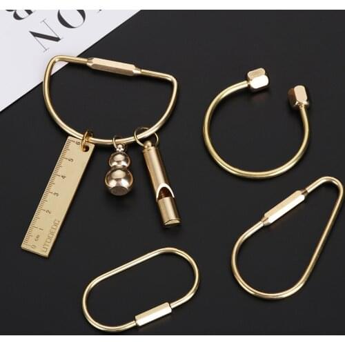 7 Types Portable Brass Keychain Portable Unique DIY Craft Tools Whistle Ruler Key Ring Pendant Jewelry Keychain Accessories