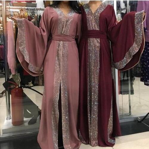 Luxurious Femme Cardigan Kimono Kaftan Abayas Burkha Farasha Jalabiya Robe Dubai Islamic Muslim Dress Caftan Turkey Party Gown