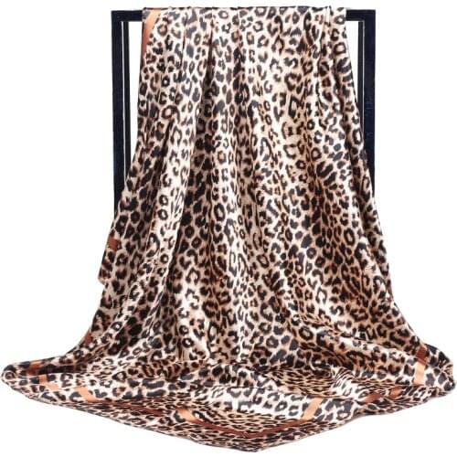 Luxury Silk Scarf Fashion Foulard Satin Shawl Scarfs Leopard 90*90cm Square Silk Head Scarves Women Bandana