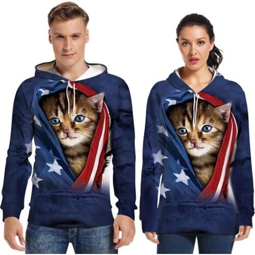 Christmas Digital Printing Couple Long-Sleeved Hooded Sweater 3d Starry Cat Long-Sleeved Top Sweater