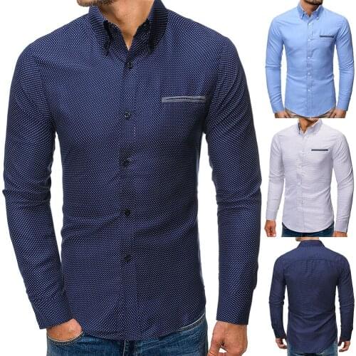 Mens brand new personalized fashion casual business long sleeve polka dot printed shirt men shirt street wear shirts men dress