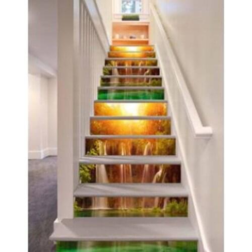 Printed Style Self-Adhesive Stairs Sticker Ceramic Tiles PVC Stair Wallpaper Decal Vinyl Mural Stairway Decor