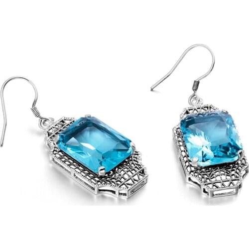 Real 925 Sterling Silver Drop Earrings Aquamarine Chinese Classical Elements Lantern Earrings Fashion Jewelry For Women Bijoux