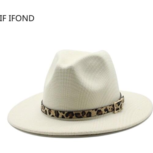 Wool Jazz Fedora Hats Casual Wide Brim Leather Felt Hat Vintage Gangster Panama Trilby Formal Party Cap