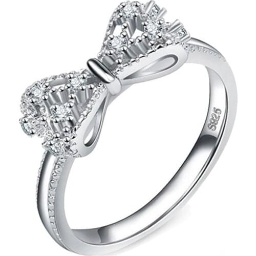 Uloveido 925 Sterling Silver Zircon Ribbon Bow Knot Infinity Promise Ring Embers Rings for Women Wedding Jewelry Size 5-10 Y383