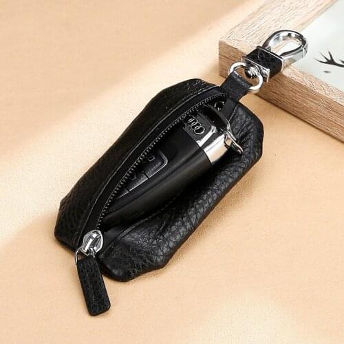 Genuine Leather universal Key box Real Cowhide Men Car key holder waterproof zipper key organizer High quality thin Key case