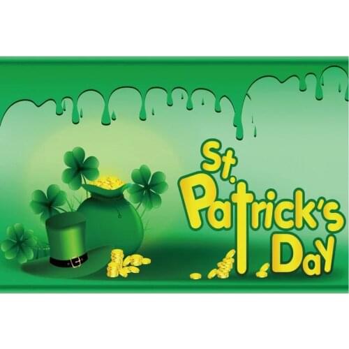 St. Patricks Day Backdrop Cartoon Clover Treasure Green Photography Background Family Party Decor Photo Booth Studio Prop