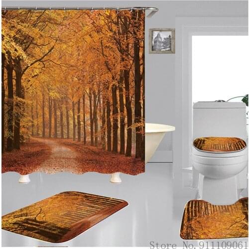 New Style Natural Scenery Waterproof Durable Polyester Fabric Shower Curtain Bathroom Partition Curtain Non-slip Toilet Mats