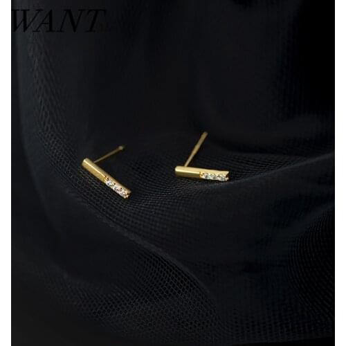 WANTME Genuine 925 Sterling Silver Fashion Korean Simple Zircon Stud Earrings for Women Girl Charming Birthday Jewelry Gift