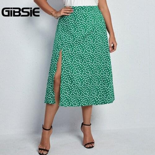GIBSIE Plus Size Casual Print Split Long Skirt Women Summer High Waist Boho Holiday Female Skirts Womens Big Size xxxl 4xl