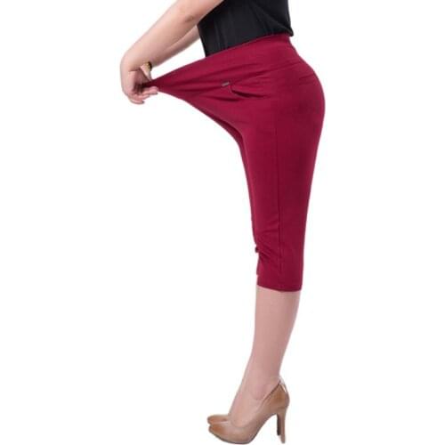 Super Stretch Pure Color Plus Size Female Elastic Band Pants Calf length Good Quality Extra Large Size Women Skinny Capris 6XL