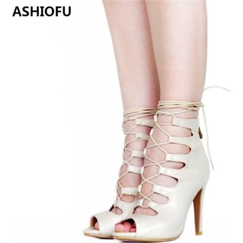 ASHIOFU Handmade Ladies High Heel Pumps Crosscriss Straps Sexy Party Prom Shoes Club Fashion Evening Court Shoes