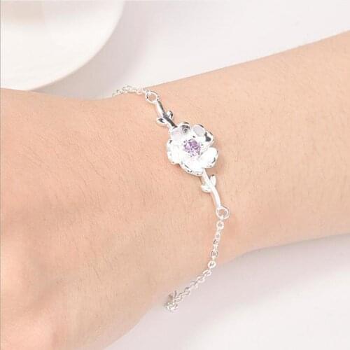 Trendy 925 Sterling Silver Necklace For Women Accessories Fashion Zircon Cherry Pink Bracelets Girls Princess Jewelry Hot