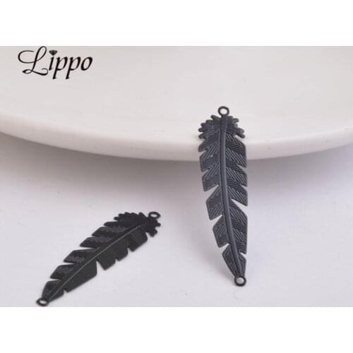 100pcs AC8139 9*38mm Double Hole Leaf Feather Charm Brass Jewelry Accessories Charm