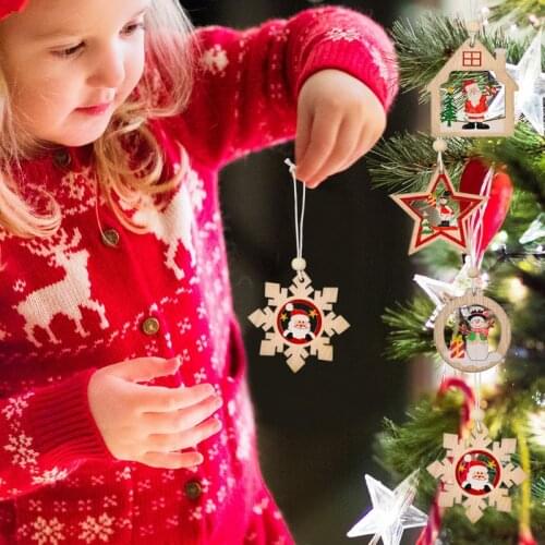 12pcs New Year Natural Wood Christmas Tree Ornament DIY Wooden Hanging Pendants Snow Elk Christmas Decora adornos de navidad