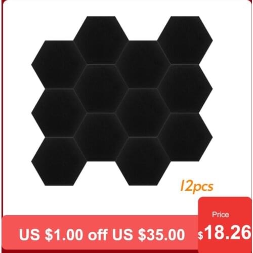 12pcs Hexagon Panels Sound Absorbing Design Polyester Fiber Material Sound & Heat Insulation Soundproof Sound Absorbing Panel