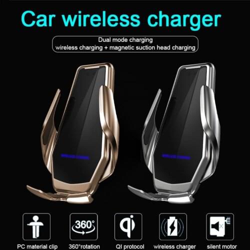 15W Wireless Smart Adapter Car Charger With Magnetic Suction Head Automatic Mobile Phone Holder Super Capacitor Drop Shipping