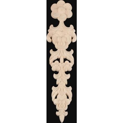 2pcs/1pair 28cm Wood Vertical decal Vintage Wood Carving Flower Applique Long Stripe Furniture Window Door Home Hollow 3D Flower