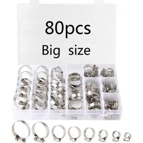 60/75/80pcs Multi Size 8mm-38mm Stainless Steel Hoop Clamp Hose Clamp Stainless Steel Set automotive pipes clip Fixed tool