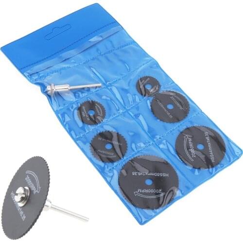 7pcs/lot Replaceable Circular Saw Blade Cutting Discs Rotary Metal Cutter Power Tool Kit with Connecting Shank Drill Mandrel