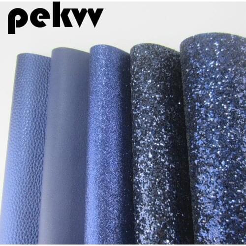 8"x11.8" Dark Blue Glitter faux leather Fabric and Lichee Textured Synthetic Leather sheet set bow earring bags material HD018ts