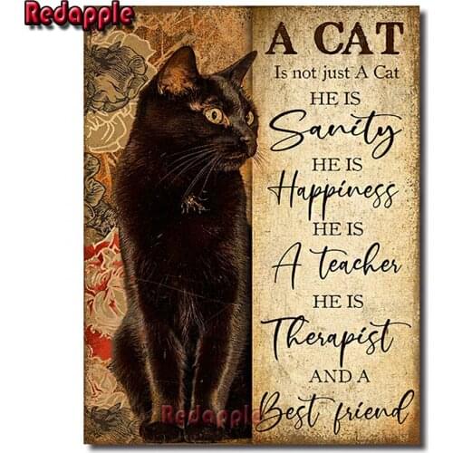 Retro black cat DIY 5D Diamond Painting Diamond Embroidery Best friend text wishes Cross Stitch Full Square Drill Rhinestone art