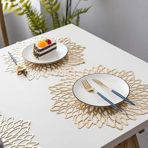 Behogar Placemats for Dining Table Heat-Resistant Anti-slip PVC Hollow Flower Table Placemats Home Kitchen Restaurant Place Mats