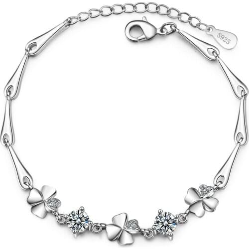 Shiny Zircon Flowers Lucy Clover Bracelets Ins Girl Fashion Jewelry 925 Sterling Silver Female Accessories Mujer Gifts SB156