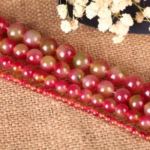 1 Strand Natural Stone Watermelon Crystals Round Loose Beads 3 4 6 8 10 12MM Pick Size for DIY Baeding Jewelry Making Findings