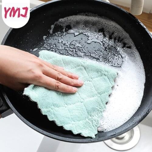 Kitchen Cleaning Rag Strong Absorbent Scouring Cloth Microfiber Double Layer Thick Soft Absorbent Sponge Cleaning Bowl Efficient