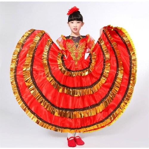 Kids Spanish Dance Dresses Flamenco Costumes Skirts For Girls Big Skirt Costume Spanish Gypsy Performance Dance Skirts DL4217