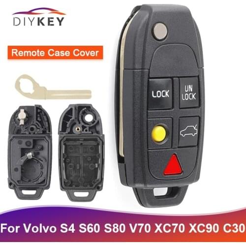 DIYKEY for Volvo S4 S60 S80 V70 XC70 XC90 C30 V50 2003-2014 Replacement Flip Folding 4+1 5 Button Remote Car Key Shell Case Fob
