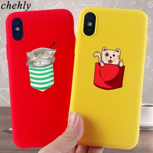 Pocket Cat Phone Case for IPhone 6s 7 8 11 Plus Pro X XS MAX XR Fashion Cases Soft Silicone Fitted TPU Back Accessories Covers