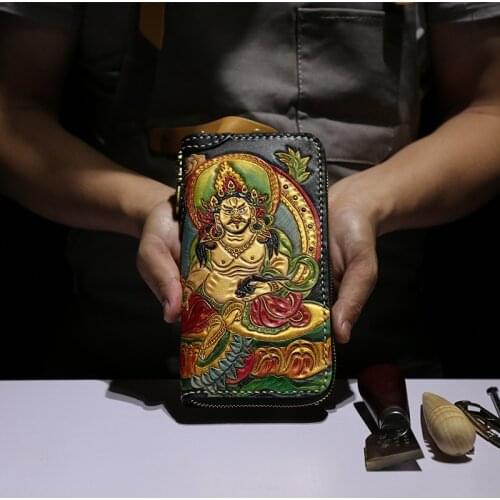 Chinese The God Of Wealth Wallets Bag Purses Men Long Clutch Vegetable Tanned Leather The Most Special New Year Gift