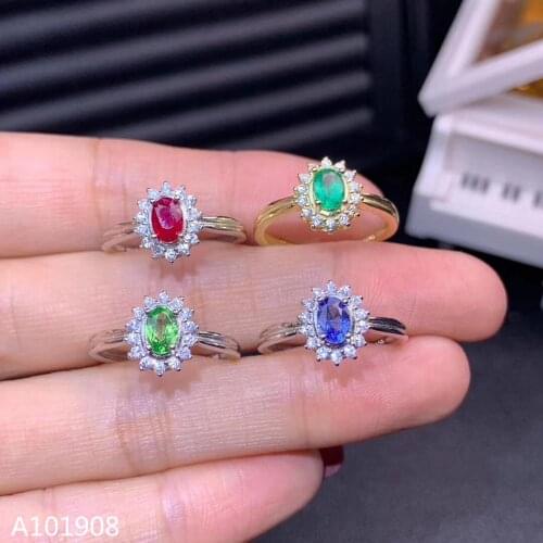 KJJEAXCMY boutique jewelry 925 sterling silver inlaid Natural Sapphire Emerald Schafflerite Ruby Ring support detection