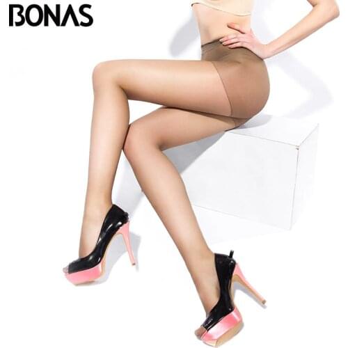 BONAS 20D Sexy Breathable Tights Women High waist Sun Protection Pantyhose T crotch Nylon Tights Stretchy Slim Stockings Female