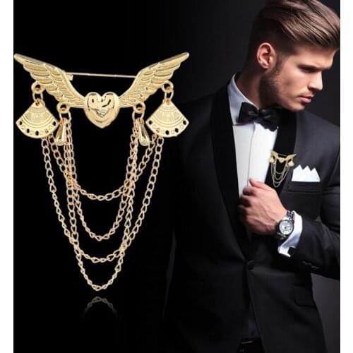 Creative Wing Brooch Multilayer Chain Metal Love Badge Corsage Mens and Womens Retro Tassel Angel Wing Collar Pin