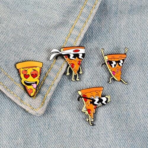 Creative Ccartoon Funny Pizza Food Enamel Pins Badges Sunglasses Heart Eye Brooch Custom Pastel Lapel pin Denim Shirt Jewelry