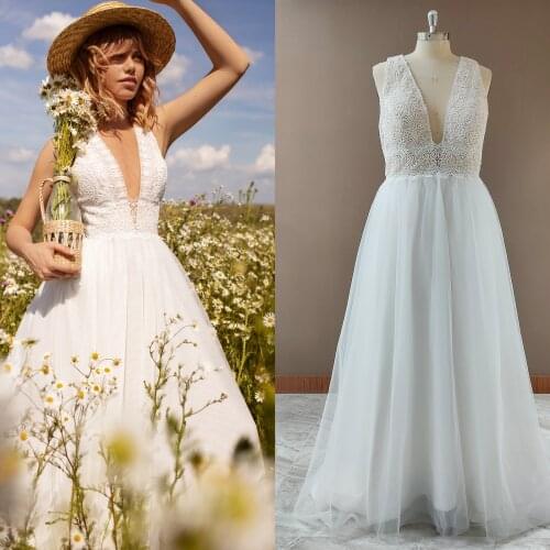 Lace Garden Outdoor Halter Wedding Dress Beach Boho Party Ballgown Criss Cross Hollow Back Custom Made Photoshoot Bridal Gowns