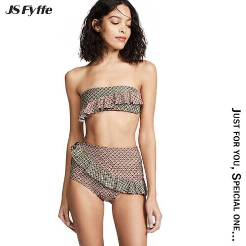 JS FYFFE Bikini Swimsuit Flounce Design Plaid Backless Two-Pieces Swimwear