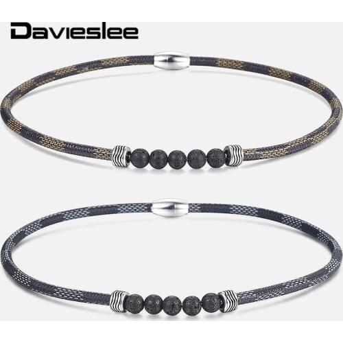 Trendy Bead Necklace for Men Rock Stone Choker Blue Brown Beads Link Chain Mens Black Leather Neckalces Dropship LDNM19