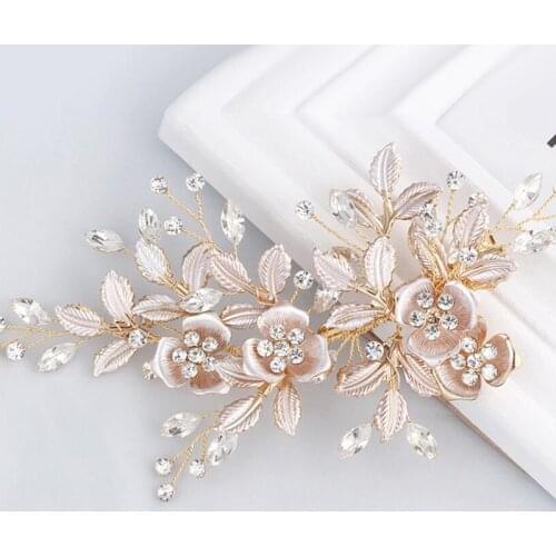 Trendy Gold Flower Hairpin Bridal Hair Accessories Wedding Headpiece Hair ornaments Bride Hair Jewelry Handmade Hair ornaments