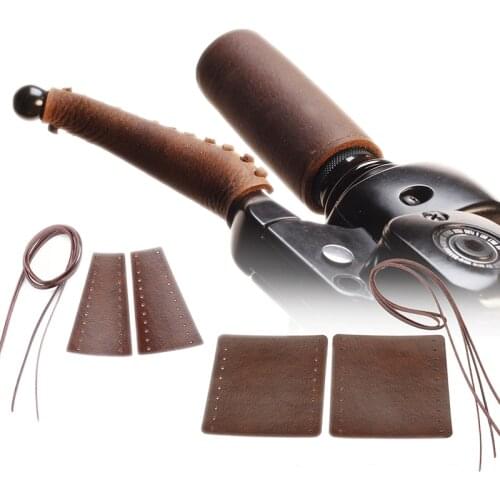 22mm Motorcycle Leather Handlebar Grips Heavy Duty Hand Grip Throttle Covers Wraps + Brake Clutch Levers Cover Old School Custom
