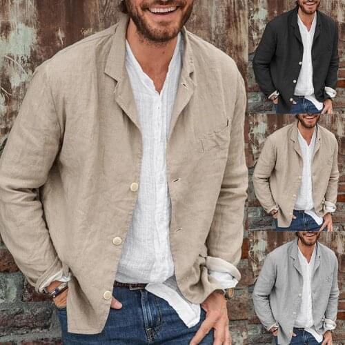 Men Coat Autumn Casual Solid Slim Long Sleeve Single-breasted Blazer Coat Jacket High Quality Turn Down Collar Plus Size Outwear