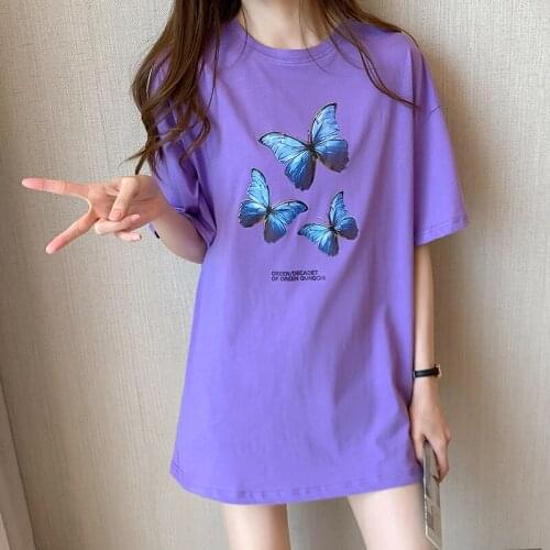 New Summer Women T-Shirt Punk Loose Top Vintage Short Sleeve Plus Size Butterfly Cartoon Print Ulzzang Dropshipping Wild Clothes