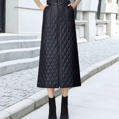 Autumn Winter New Thickened Down Cotton Skirt Womens Skirt Mid Length Cold Proof Fashion Warm Versatile Girl Clothes Black