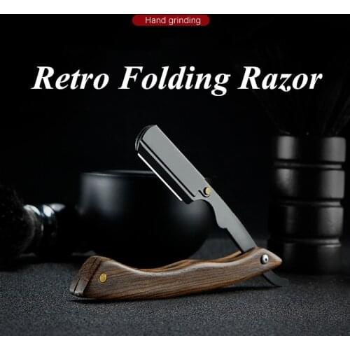 Professional Straight Edge Stainless Steel Folding Razor Golden Sandalwood Handle SHAVING RAZOR Barber Tools G0723