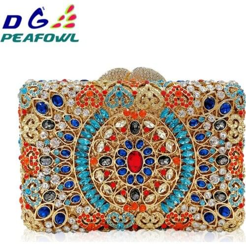 Luxury Colorful Crystal Evening Bag Flower Diamond Party Purse Pochette Soiree Women Chain Handbags Wedding Bag Day Clutches