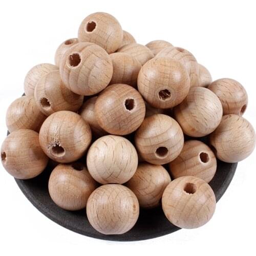 10mm/12mm/14mm/15mm/16mm 50Pcs Beech Ball Wood Spacer Beads For Charm Bracelet Wholesale Baby Safe Teether Wooden Round Bead